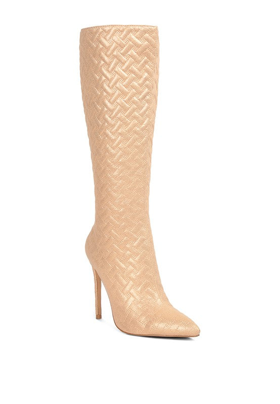 Quilted High Heeled Calf Boots