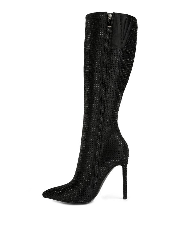 Diamante Set High Heeled Calf Boot
