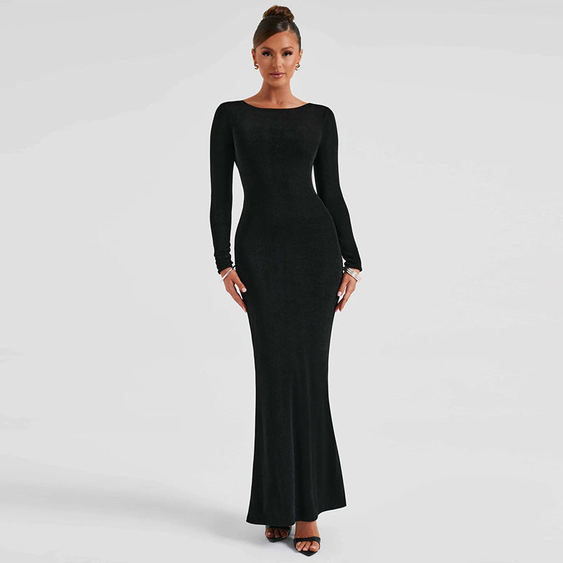 Backless Lace Up Long Sleeve Dress