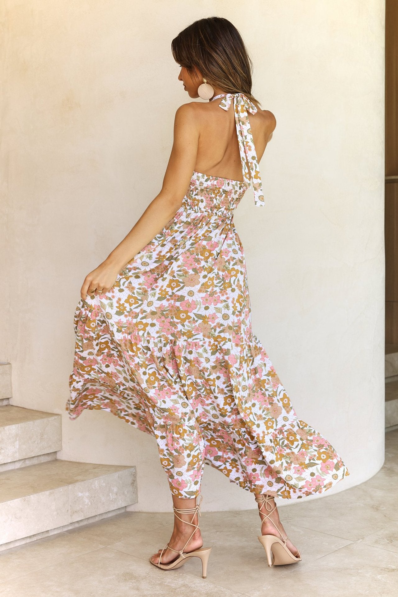 Halter Backless Pleated Dress