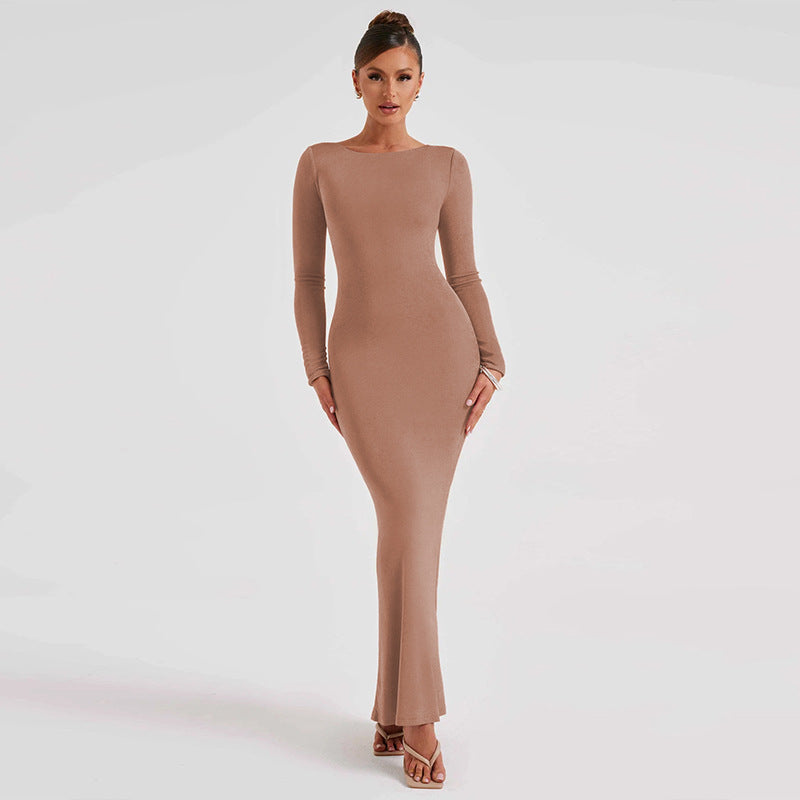 Backless Lace Up Long Sleeve Dress