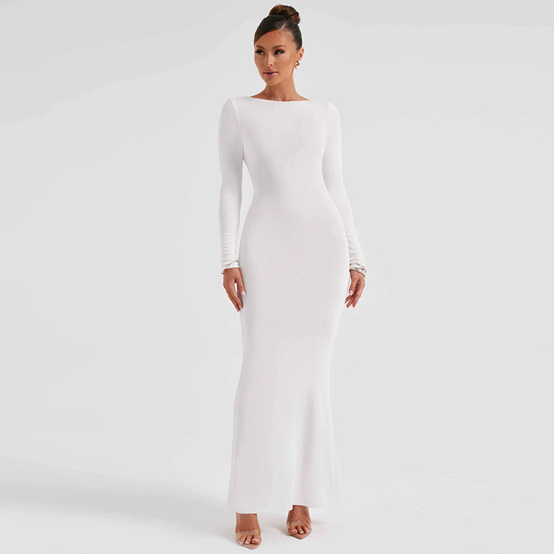 Backless Lace Up Long Sleeve Dress