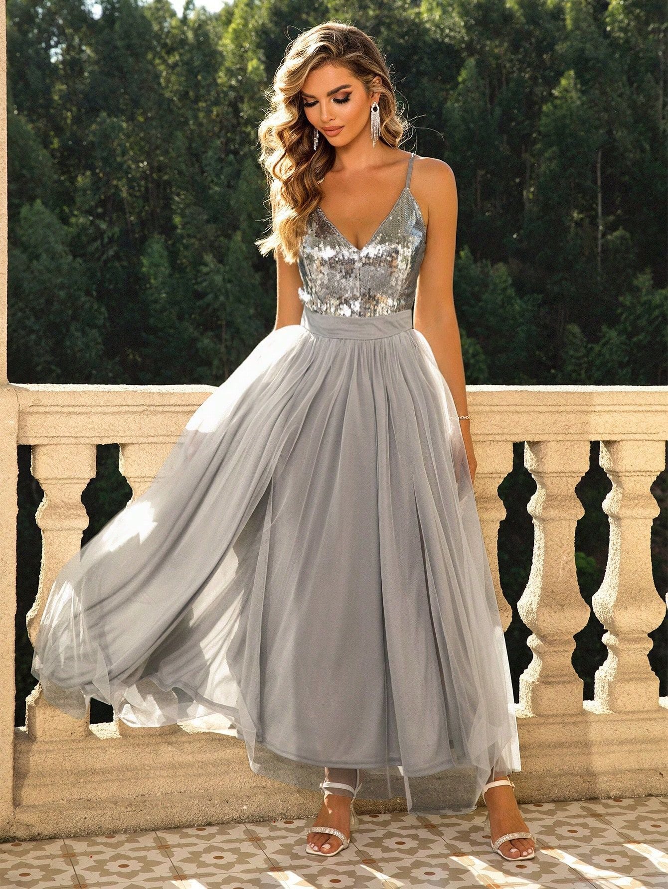 Backless Sequin Camisole Gown Dress