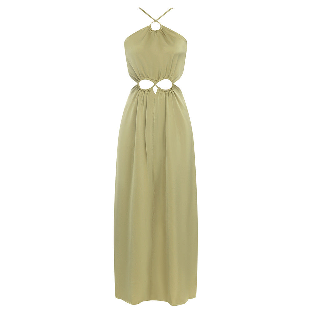 Halter Hollow Out Cutout Slim Fit Pleated Dress