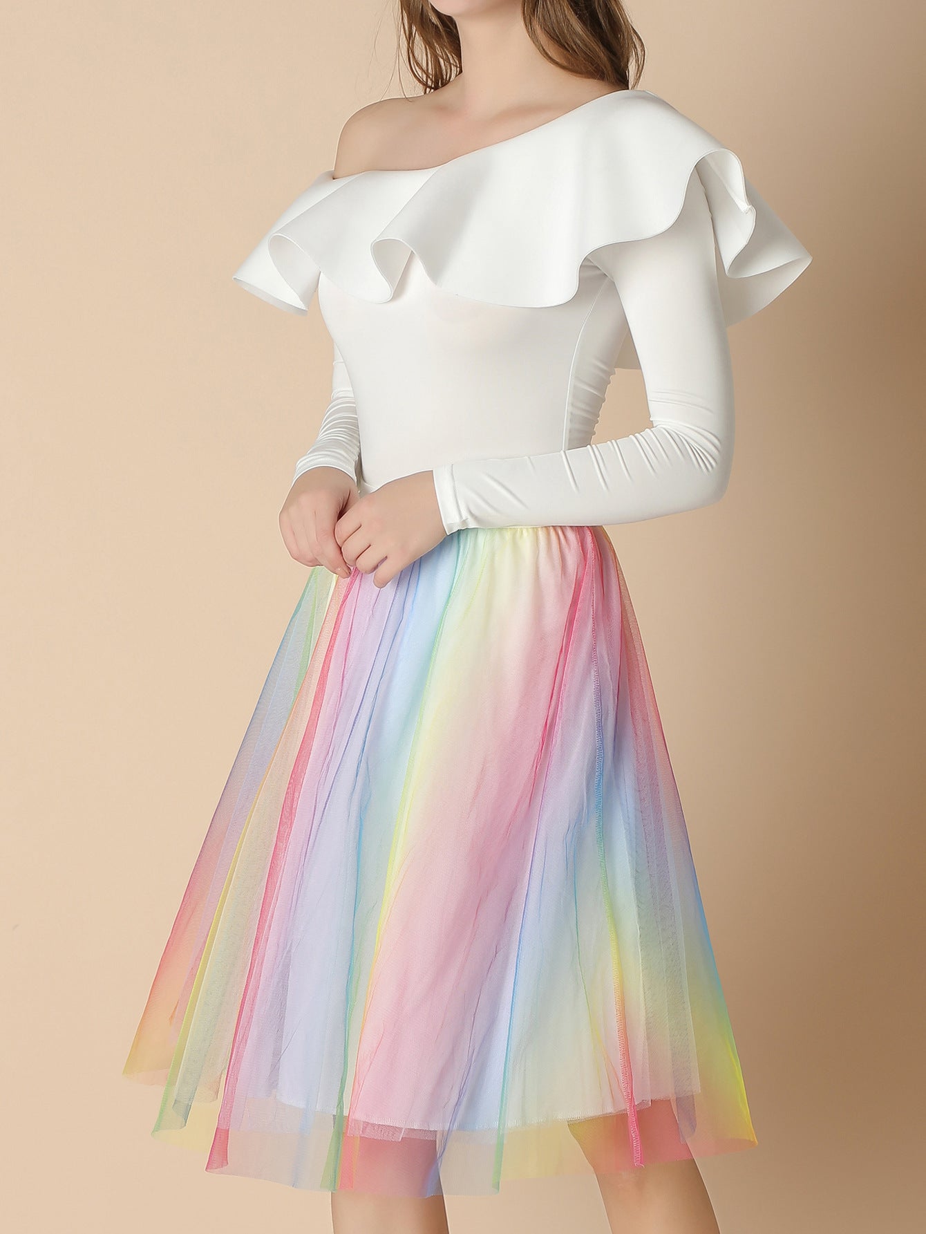 Rainbow Waist Fairy Three Layer Umbrella Skirt