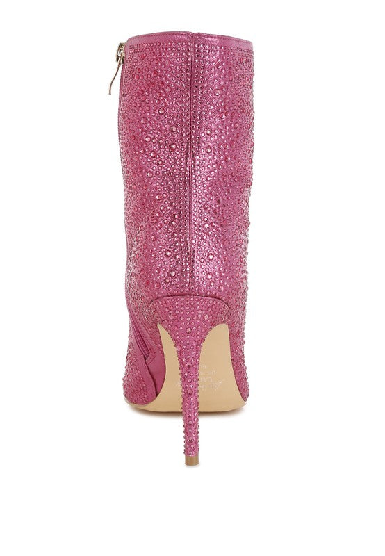 Rhinestones Embellished High Ankle Boots