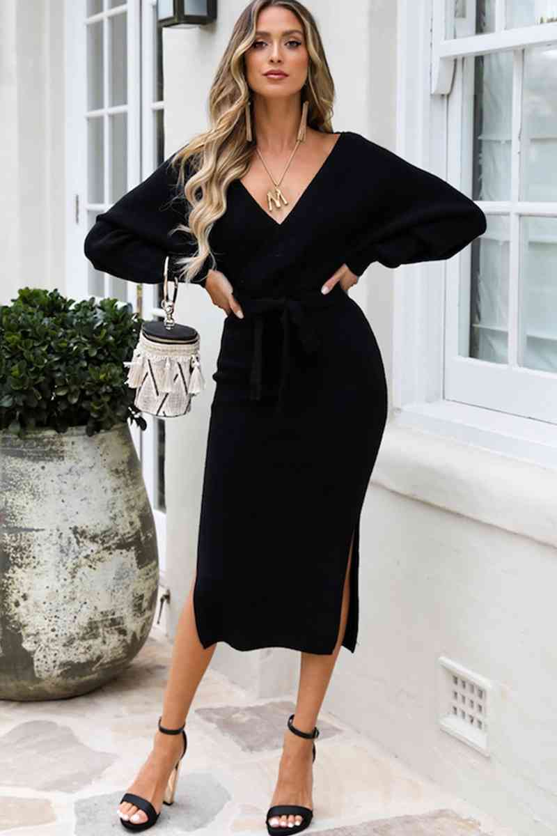 Bow Waist Sweater Dress