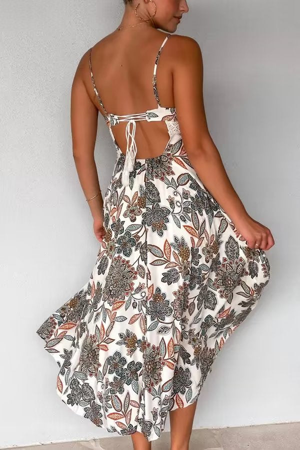 French Vintage Small Floral Backless Dress