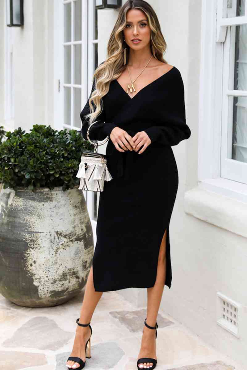 Bow Waist Sweater Dress