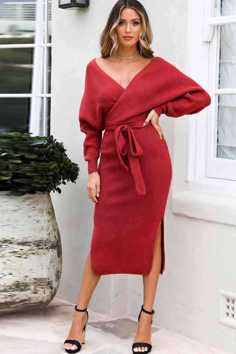 Bow Waist Sweater Dress