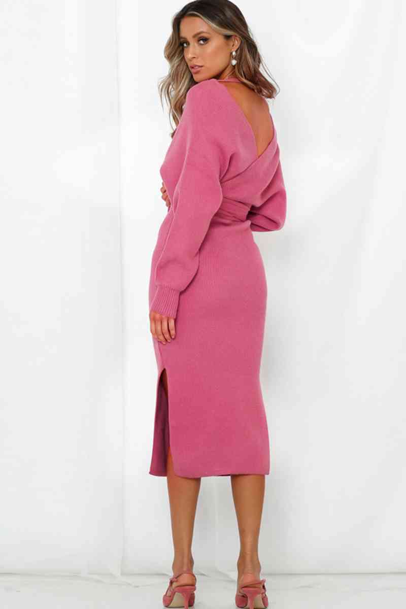 Bow Waist Sweater Dress
