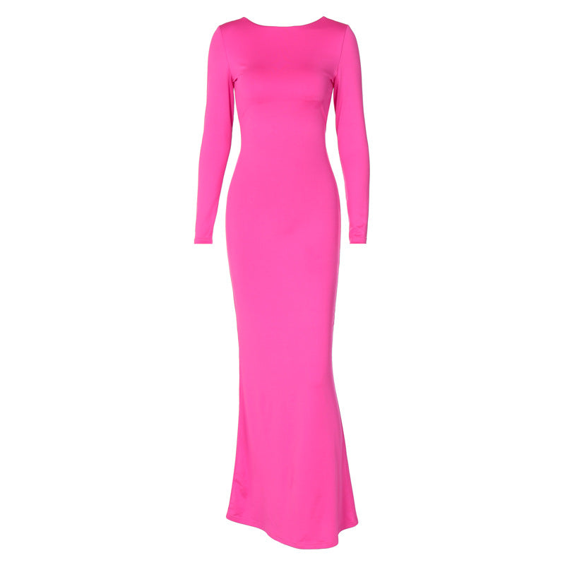 Backless Lace Up Long Sleeve Dress