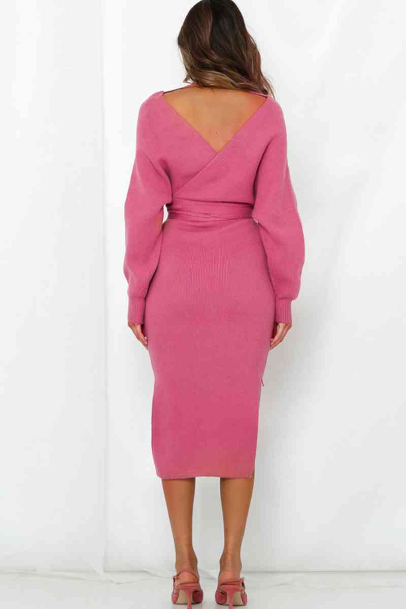 Bow Waist Sweater Dress