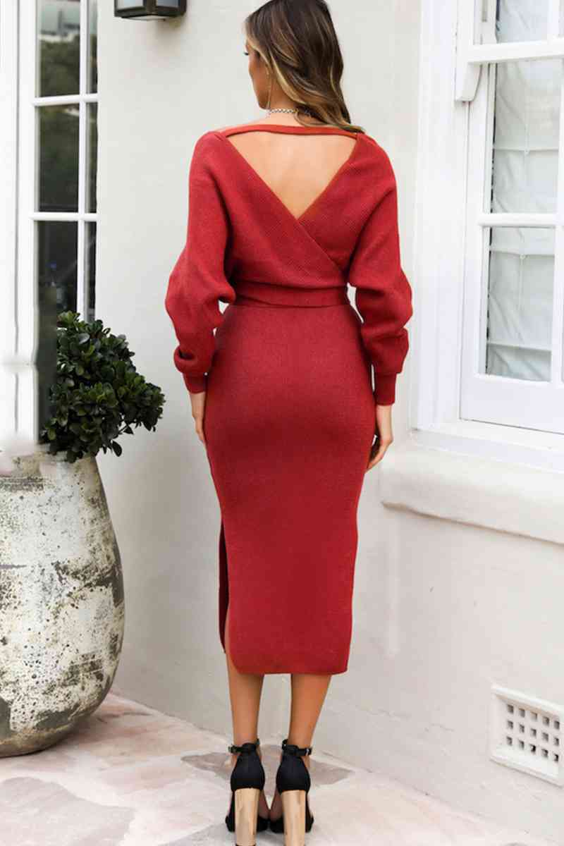 Bow Waist Sweater Dress