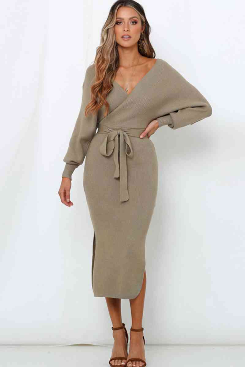 Bow Waist Sweater Dress